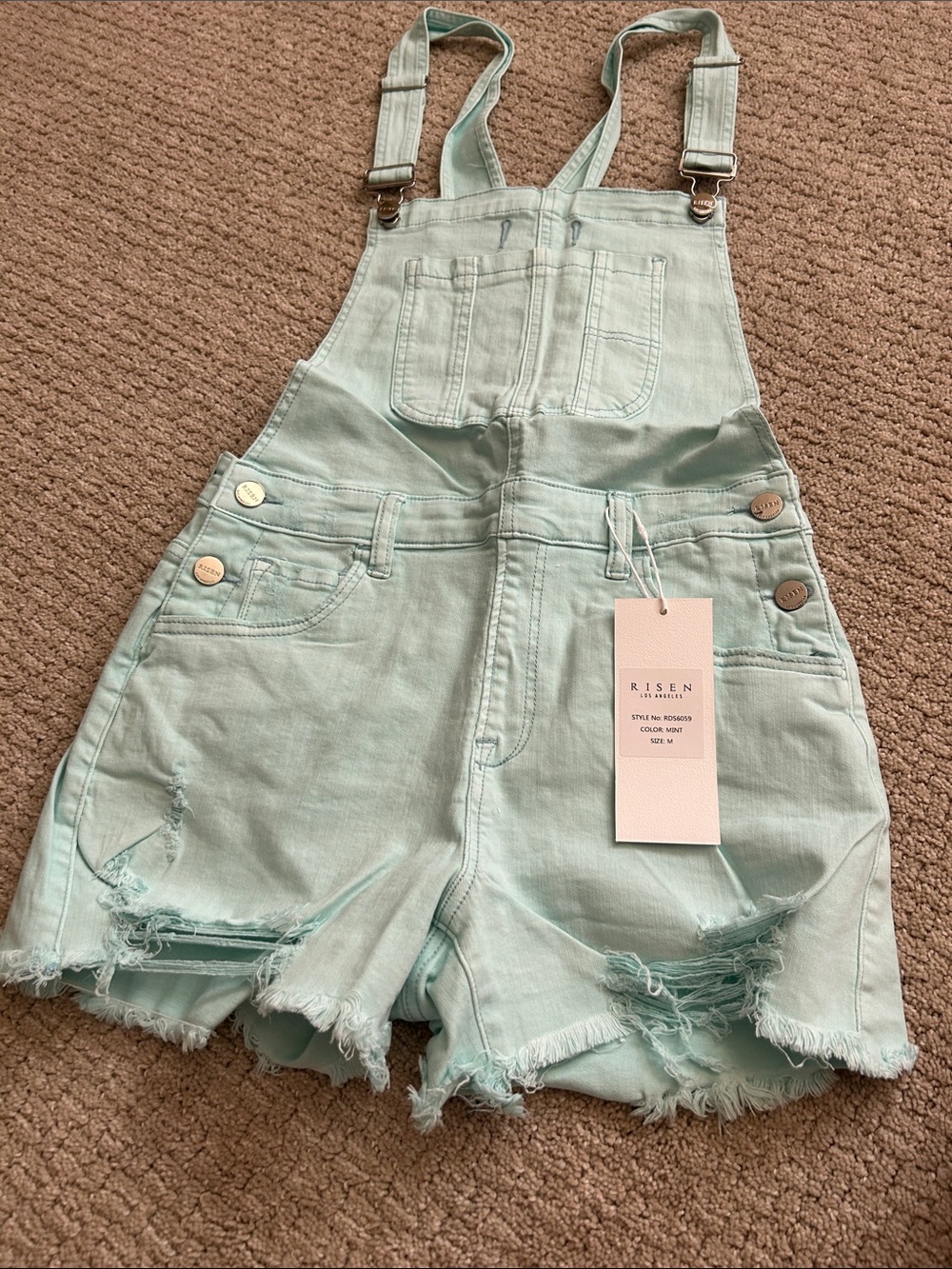 Risen Mint Overalls shorts NWT medium